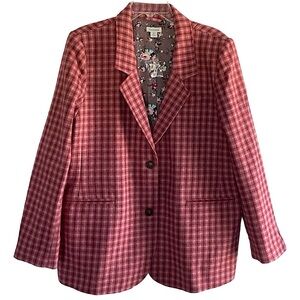 Sundance The Lisa Plaid Wool Blend Blazer Jacket Floral Lining New Size Large